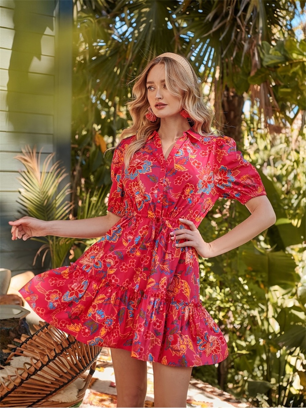 Sugarlips Lorie Floral Staci Mini Button Down Dress 100% Cotton